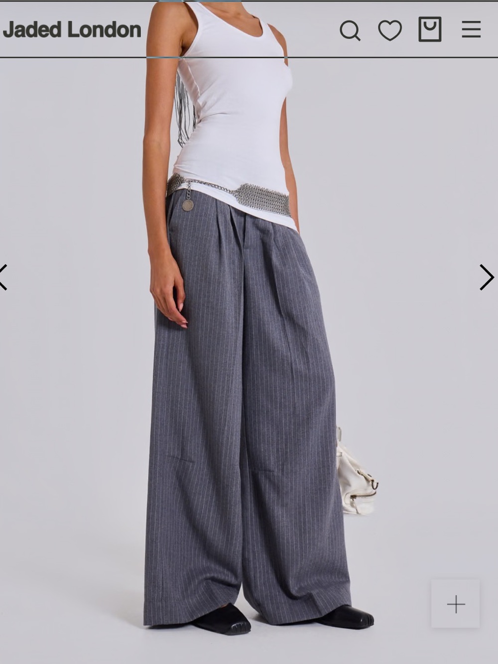 Revolve Jaded London Goliath Suit Pants Light Grey Pinstripe 26 NWT Trouser Goth